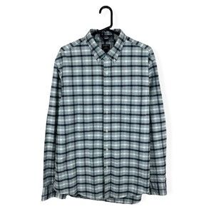 J. Crew Factory Mens Flex Oxford Casual Button Down Shirt Plaid Blue Gray Large